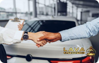 Finalizing used car purchase at Lava Automotive